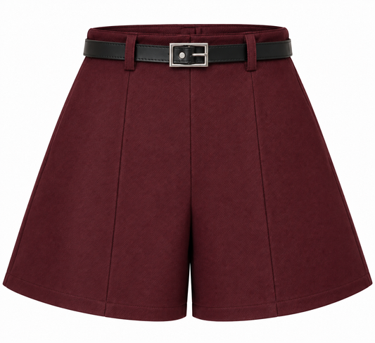 Bordeaux Belted Shorts