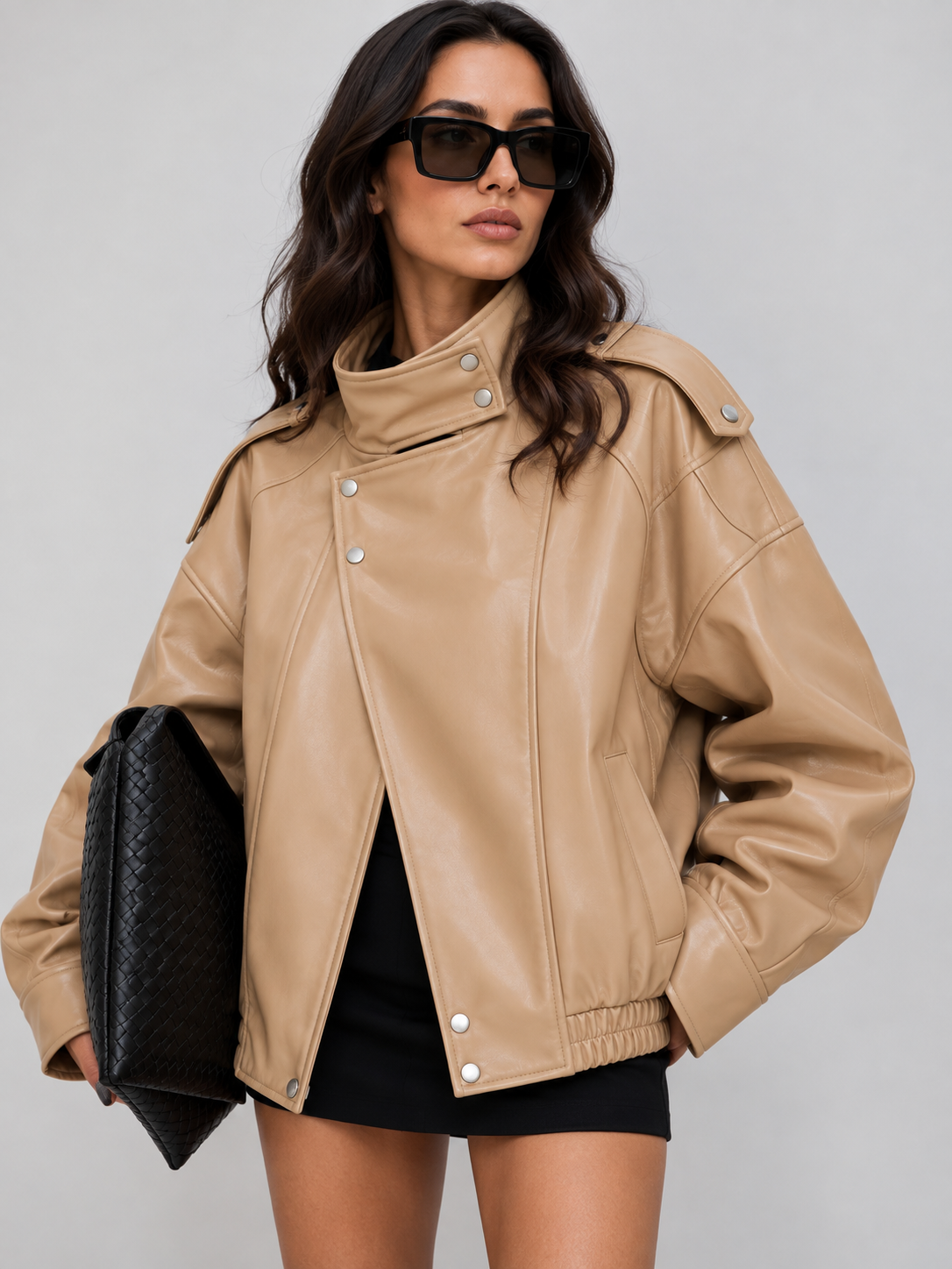 Nude faux Leather Jacket